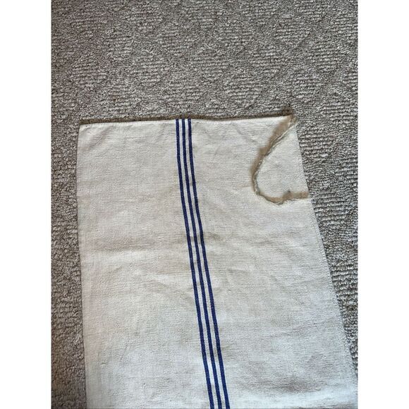 46" Antique GRAIN SACK BAG European Heavy Linen Blue Striped‎ USED - Picture 3 of 5